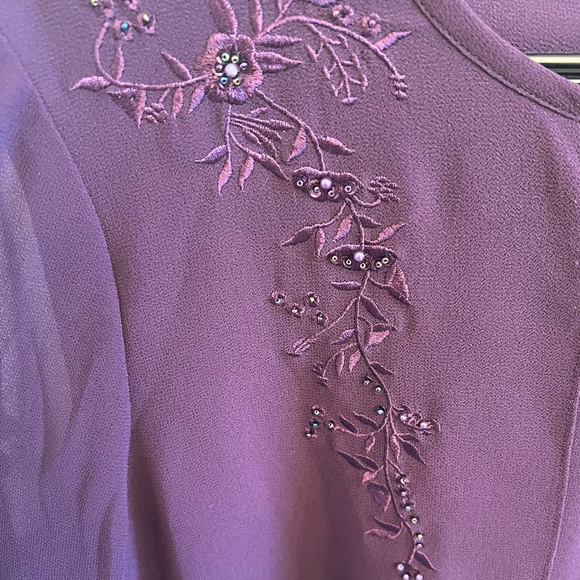 VIRGO Dark Purple Formal Mother Of The Bride Embroidered Bead Floral Midi Dress - Picture 7 of 8